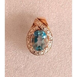 Ross Simons Sterling Gold Vermeil Blue Topaz Necklace Pendant Crossover 3/4"